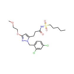 CCCCCS(=O)(=O)NC(=O)CCc1cc(OCCOC)nn1Cc1ccc(Cl)cc1Cl ZINC000082157957