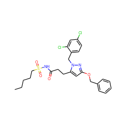 CCCCCS(=O)(=O)NC(=O)CCc1cc(OCc2ccccc2)nn1Cc1ccc(Cl)cc1Cl ZINC000082157958