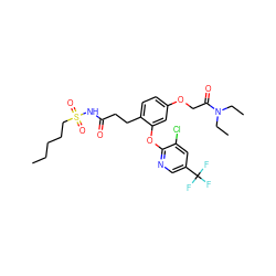 CCCCCS(=O)(=O)NC(=O)CCc1ccc(OCC(=O)N(CC)CC)cc1Oc1ncc(C(F)(F)F)cc1Cl ZINC000084603778