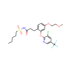 CCCCCS(=O)(=O)NC(=O)CCc1ccc(OCCOC)cc1Oc1ncc(C(F)(F)F)cc1Cl ZINC000084596771