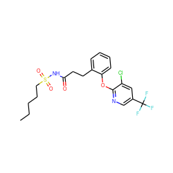 CCCCCS(=O)(=O)NC(=O)CCc1ccccc1Oc1ncc(C(F)(F)F)cc1Cl ZINC000084603128