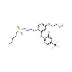 CCCCCS(=O)(=O)NCCCc1ccc(OCCOC)cc1Oc1ncc(C(F)(F)F)cc1Cl ZINC000084603640