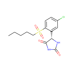 CCCCCS(=O)(=O)c1ccc(Cl)cc1[C@@H]1NC(=O)NC1=O ZINC000001551194