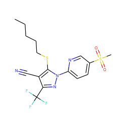 CCCCCSc1c(C#N)c(C(F)(F)F)nn1-c1ccc(S(C)(=O)=O)cn1 ZINC000028570071