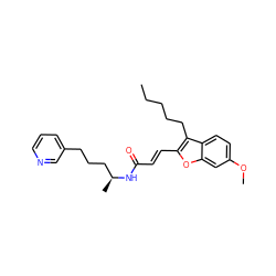 CCCCCc1c(/C=C/C(=O)N[C@@H](C)CCCc2cccnc2)oc2cc(OC)ccc12 ZINC000026726651