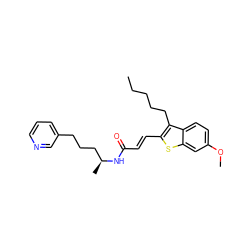 CCCCCc1c(/C=C/C(=O)N[C@@H](C)CCCc2cccnc2)sc2cc(OC)ccc12 ZINC000026718213