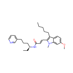 CCCCCc1c(/C=C/C(=O)N[C@@H](CC)CCCc2cccnc2)n(C)c2cc(OC)ccc12 ZINC000026731436