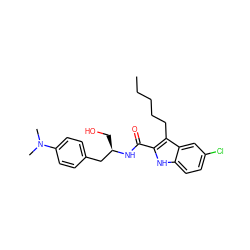 CCCCCc1c(C(=O)N[C@H](CO)Cc2ccc(N(C)C)cc2)[nH]c2ccc(Cl)cc12 ZINC000096933918