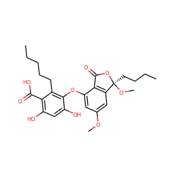 CCCCCc1c(Oc2cc(OC)cc3c2C(=O)O[C@@]3(CCCC)OC)c(O)cc(O)c1C(=O)O ZINC000043075533