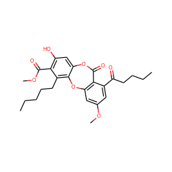 CCCCCc1c2c(cc(O)c1C(=O)OC)OC(=O)c1c(cc(OC)cc1C(=O)CCCC)O2 ZINC000043015583