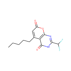 CCCCCc1cc(=O)oc2nc(C(F)F)[nH]c(=O)c12 ZINC000066097239