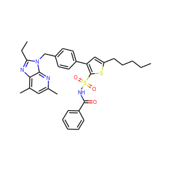 CCCCCc1cc(-c2ccc(Cn3c(CC)nc4c(C)cc(C)nc43)cc2)c(S(=O)(=O)NC(=O)c2ccccc2)s1 ZINC000029564080