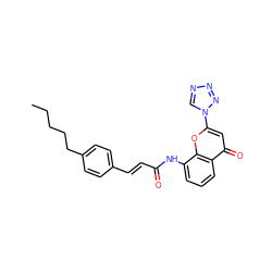 CCCCCc1ccc(/C=C/C(=O)Nc2cccc3c(=O)cc(-n4cnnn4)oc23)cc1 ZINC001772650594