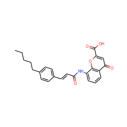 CCCCCc1ccc(/C=C/C(=O)Nc2cccc3c(=O)cc(C(=O)O)oc23)cc1 ZINC000028008107