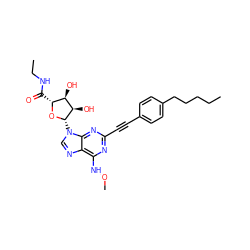 CCCCCc1ccc(C#Cc2nc(NOC)c3ncn([C@@H]4O[C@H](C(=O)NCC)[C@@H](O)[C@H]4O)c3n2)cc1 ZINC000034800884