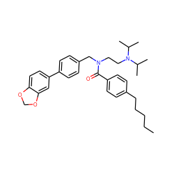 CCCCCc1ccc(C(=O)N(CCN(C(C)C)C(C)C)Cc2ccc(-c3ccc4c(c3)OCO4)cc2)cc1 ZINC000034802902