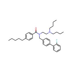 CCCCCc1ccc(C(=O)N(CCN(CCCC)CCCC)Cc2ccc(-c3ccccc3F)cc2)cc1 ZINC000201951915