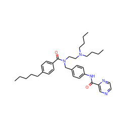 CCCCCc1ccc(C(=O)N(CCN(CCCC)CCCC)Cc2ccc(NC(=O)c3cnccn3)cc2)cc1 ZINC000034802960