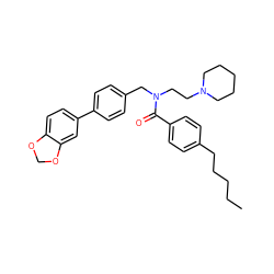 CCCCCc1ccc(C(=O)N(CCN2CCCCC2)Cc2ccc(-c3ccc4c(c3)OCO4)cc2)cc1 ZINC000034802910