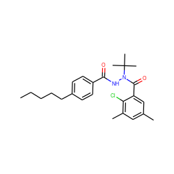 CCCCCc1ccc(C(=O)NN(C(=O)c2cc(C)cc(C)c2Cl)C(C)(C)C)cc1 ZINC000103196136