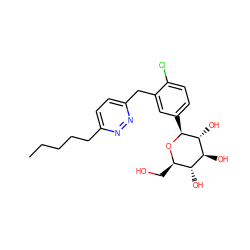 CCCCCc1ccc(Cc2cc([C@@H]3O[C@H](CO)[C@@H](O)[C@H](O)[C@H]3O)ccc2Cl)nn1 ZINC000049036289