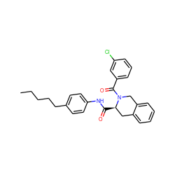 CCCCCc1ccc(NC(=O)[C@@H]2Cc3ccccc3CN2C(=O)c2cccc(Cl)c2)cc1 ZINC000028475548