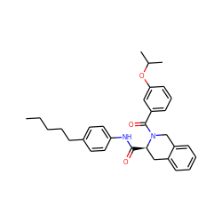 CCCCCc1ccc(NC(=O)[C@@H]2Cc3ccccc3CN2C(=O)c2cccc(OC(C)C)c2)cc1 ZINC000028107606