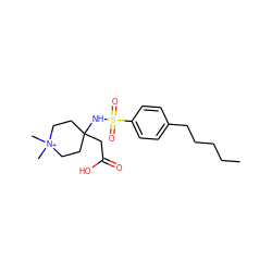 CCCCCc1ccc(S(=O)(=O)NC2(CC(=O)O)CC[N+](C)(C)CC2)cc1 ZINC000095564489