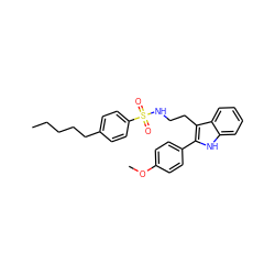 CCCCCc1ccc(S(=O)(=O)NCCc2c(-c3ccc(OC)cc3)[nH]c3ccccc23)cc1 ZINC000014978362