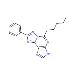 CCCCCc1nc2[nH]cnc2c2nc(-c3ccccc3)nn12 ZINC000013475506