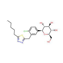 CCCCCc1nnc(Cc2cc([C@@H]3O[C@H](CO)[C@@H](O)[C@H](O)[C@H]3O)ccc2Cl)s1 ZINC000045367698