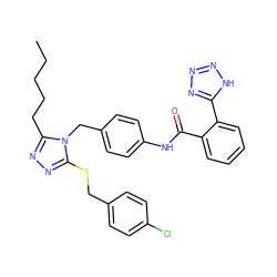 CCCCCc1nnc(SCc2ccc(Cl)cc2)n1Cc1ccc(NC(=O)c2ccccc2-c2nnn[nH]2)cc1 ZINC000103214422