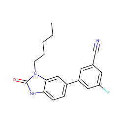 CCCCCn1c(=O)[nH]c2ccc(-c3cc(F)cc(C#N)c3)cc21 ZINC000028464930