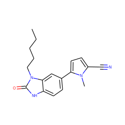 CCCCCn1c(=O)[nH]c2ccc(-c3ccc(C#N)n3C)cc21 ZINC000028456887