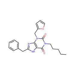 CCCCCn1c(=O)c2[nH]c(Cc3ccccc3)nc2n(Cc2ccco2)c1=O ZINC000045348512