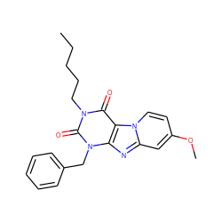 CCCCCn1c(=O)c2c(nc3cc(OC)ccn32)n(Cc2ccccc2)c1=O ZINC001772597444