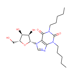 CCCCCn1c(=O)c2c(ncn2[C@@H]2O[C@H](CO)[C@@H](O)[C@H]2O)n(CCCCC)c1=O ZINC000012405729