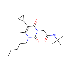 CCCCCn1c(C)c(C2CC2)c(=O)n(CC(=O)NC(C)(C)C)c1=O ZINC001772601305