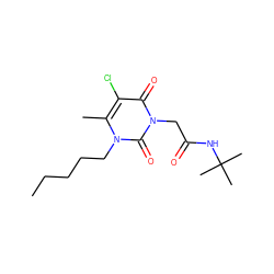 CCCCCn1c(C)c(Cl)c(=O)n(CC(=O)NC(C)(C)C)c1=O ZINC001772648826