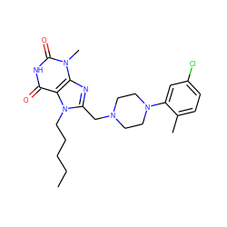 CCCCCn1c(CN2CCN(c3cc(Cl)ccc3C)CC2)nc2c1c(=O)[nH]c(=O)n2C ZINC000057392149