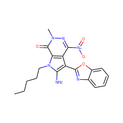 CCCCCn1c(N)c(-c2nc3ccccc3o2)c2c([N+](=O)[O-])nn(C)c(=O)c21 ZINC000005415331