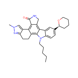 CCCCCn1c2ccc([C@@H]3CCCCO3)cc2c2c3c(c4c(c21)CCc1nn(C)cc1-4)C(=O)NC3 ZINC000049785963