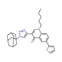 CCCCCn1cc(-c2cn(C34CC5CC(CC(C5)C3)C4)nn2)c(=O)c2cc(-c3ccco3)ccc21 ZINC000203408283