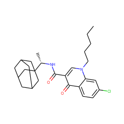 CCCCCn1cc(C(=O)N[C@@H](C)C23CC4CC(CC(C4)C2)C3)c(=O)c2ccc(Cl)cc21 ZINC000028864610