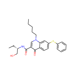 CCCCCn1cc(C(=O)N[C@@H](CC)CO)c(=O)c2ccc(Sc3ccccc3)cc21 ZINC000095571837