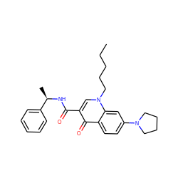 CCCCCn1cc(C(=O)N[C@H](C)c2ccccc2)c(=O)c2ccc(N3CCCC3)cc21 ZINC000040973564