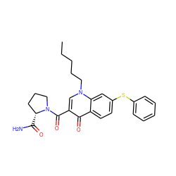 CCCCCn1cc(C(=O)N2CCC[C@H]2C(N)=O)c(=O)c2ccc(Sc3ccccc3)cc21 ZINC000095577703