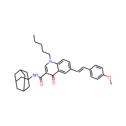 CCCCCn1cc(C(=O)NC23CC4CC(CC(C4)C2)C3)c(=O)c2cc(/C=C/c3ccc(OC)cc3)ccc21 ZINC000040428713