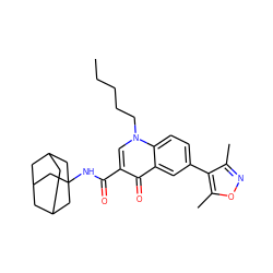 CCCCCn1cc(C(=O)NC23CC4CC(CC(C4)C2)C3)c(=O)c2cc(-c3c(C)noc3C)ccc21 ZINC000058592522