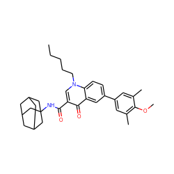 CCCCCn1cc(C(=O)NC23CC4CC(CC(C4)C2)C3)c(=O)c2cc(-c3cc(C)c(OC)c(C)c3)ccc21 ZINC000058581133